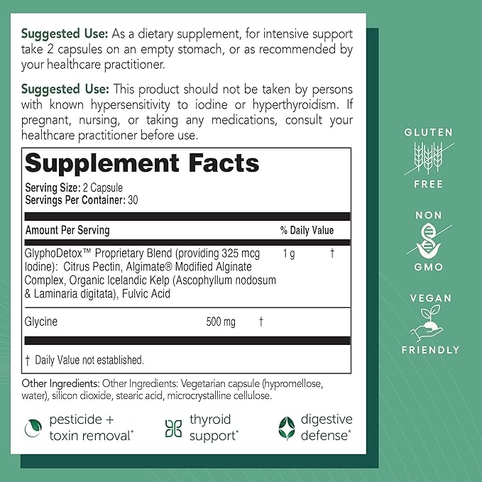 EcoNugenics GlyphoDetox Supplement – Safely Remove Glyphosate Pesticides and Agricultural Toxins – Detox Formula w/Kelp, Citrus Pectin, Algimate, Glycine – for Men & Women – 60 Capsules