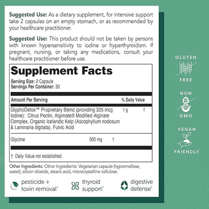 EcoNugenics GlyphoDetox Supplement – Safely Remove Glyphosate Pesticides and Agricultural Toxins – Detox Formula w/Kelp, Citrus Pectin, Algimate, Glycine – for Men & Women – 60 Capsules