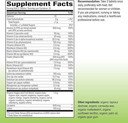 Nature's Way Alive! Garden Goodness Men's Multivitamin, One Serving of Veggies and Fruits**, High Potency B-Vitamins, 60 Tablets