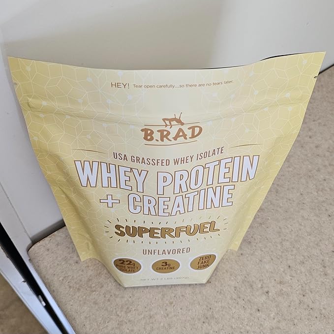 B.rad Grass Fed Whey Protein Isolate Powder with Creatine | Ultra-Pure, All-Natural Clean Ingredients | Superfuel with Whey and Creatine | 100% USA Sourced | Unflavored