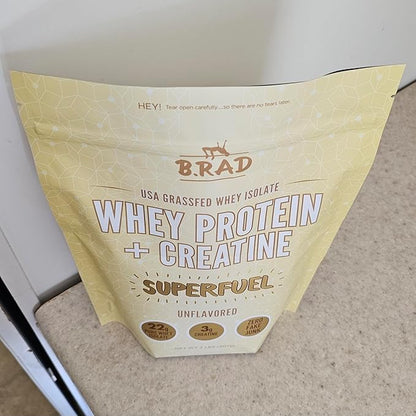 B.rad Grass Fed Whey Protein Isolate Powder with Creatine | Ultra-Pure, All-Natural Clean Ingredients | Superfuel with Whey and Creatine | 100% USA Sourced | Unflavored