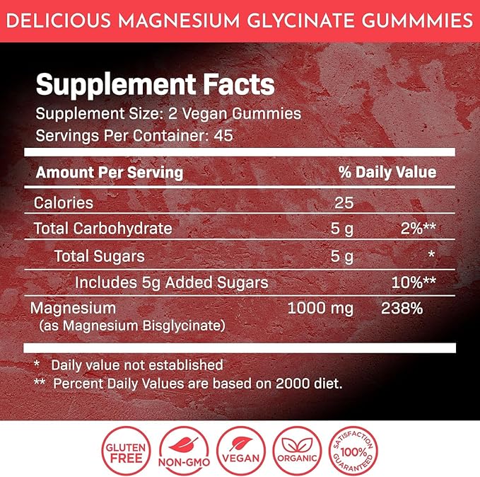 Magnesium Glycinate Gummies - 1000 mg - Magnesium Supplement to Support Relaxation, Stress Relief, Heart Health - Chewable Magnesium Gummies for Adults - Strawberry Flavor - Pack of 3