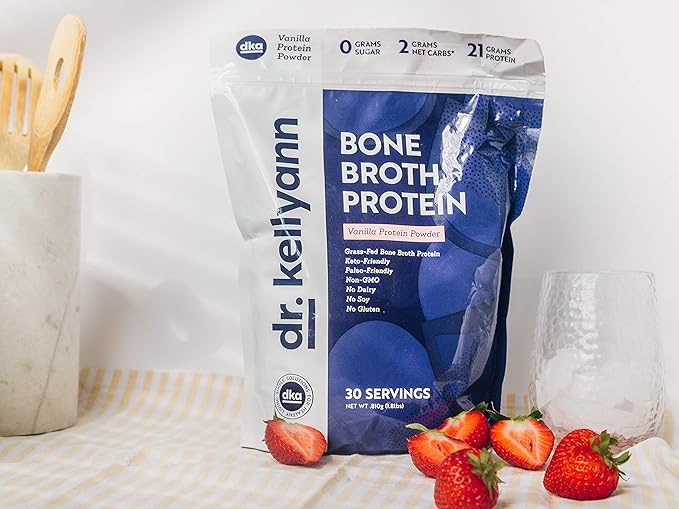 Dr. Kellyann Bone Broth Protein Powder Vanilla (30 Servings) – 21g Protein, Grass-Fed Collagen, Sugar-Free, Keto & Paleo-Friendly, 1 Pack