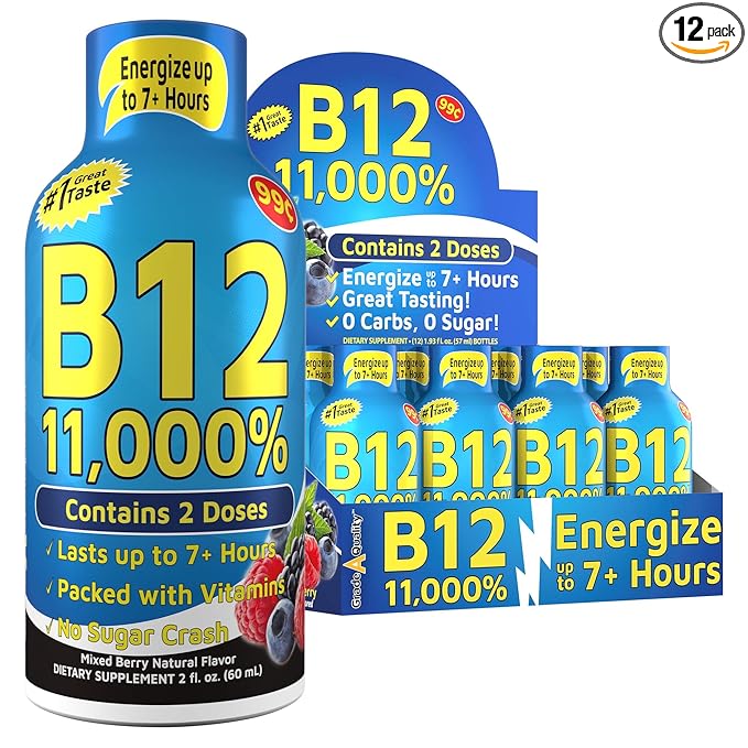 Vitamin Energy Shots, Mixed Berry Flavor, Up to 7+ Hours of Energy, 1.93 Fl Oz, 12 Count