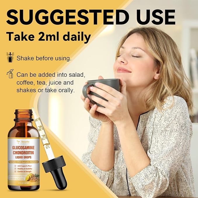 Glucosamine Chondroitin MSM Liquid Drops - FSA HSA Eligible Items List Chondroitin Sulfate Supplement Turmeric, Quercetin, Bromelain, MSM Oil Support Joint Health Vegan Supplements