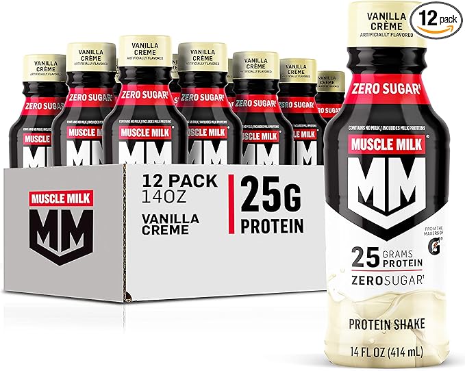Muscle Milk Genuine Liquid Protein Shake, Vanilla Crème, 25g Protein, 14 Fl Oz Bottle, 12 Pack