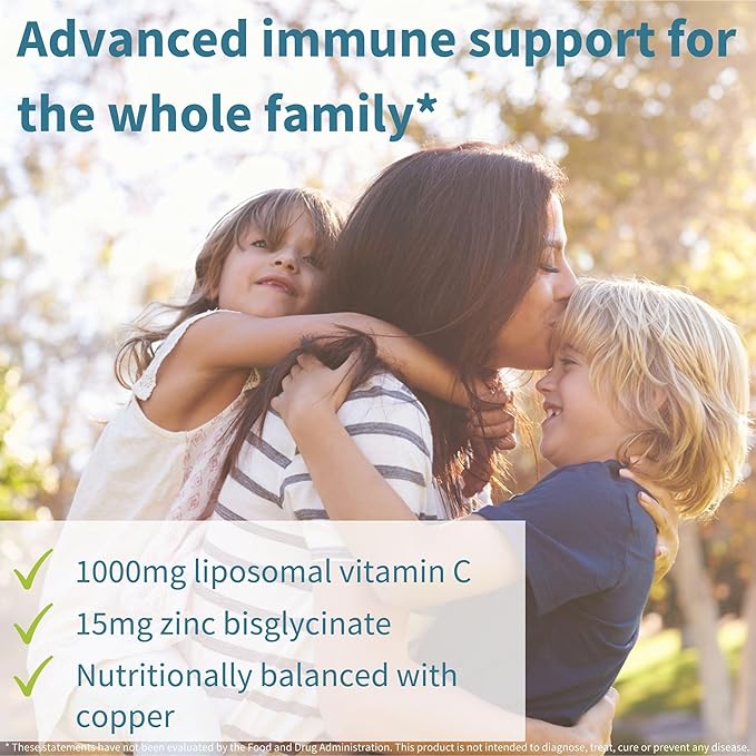 High Absorption Liposomal Vitamin C 1000mg & Zinc Bisglycinate, 30-90 Servings, Liquid Immune Support for Adults & Kids 5+, Non-GMO, Sugar-Free, Citrus & Vanilla Flavor, by Igennus