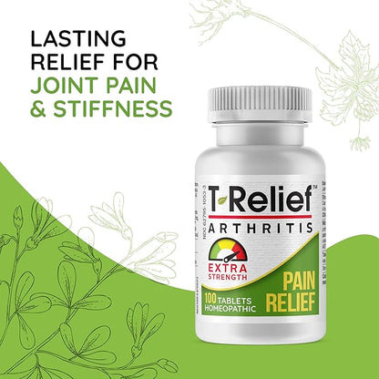 T-Relief Extra Strength Arthritis Pain Reliever Arnica +12 Natural Medicines for Joint Soreness Stiffness Aches, Quick Dissolving Pain Relief for Women & Men - 100 Tablets