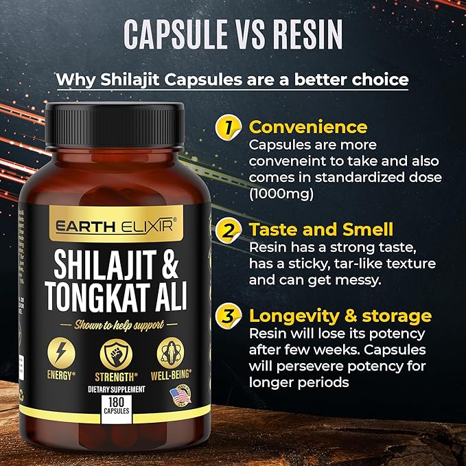 Shilajit 1000mg & Tongkat Ali 400mg (180 Capsules) Made in USA-Shilajit Supplement (20% Fulvic Acid) Shilajit Pure Himalayan Organic & Tongkat Ali for Men More Potent Than Shilajit Resin