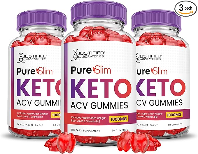 (3 Pack) Pure Slim Keto ACV Gummies Advanced Formula 1000MG PureSlim Keto Gummies Apple Cider Vinegar Formulated with Pomegranate Beet Juice Powder B12 Vegan Non GMO 180 Gummys