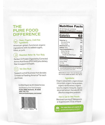 Plant Based Protein Powder with Probiotics | Organic, Clean, All Natural, Vegan, Vegetarian, Whole Superfood Nutritional Supplement with No Additives | Keto (Vanilla)