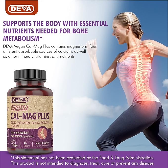 DEVA Vegan Calcium Magnesium Supplement Plus, Zinc, Vitamin C, Vitamin D, Vitamin K, Boron, Sugar Free & Gluten Free, 90-Tablets, 2-Pack