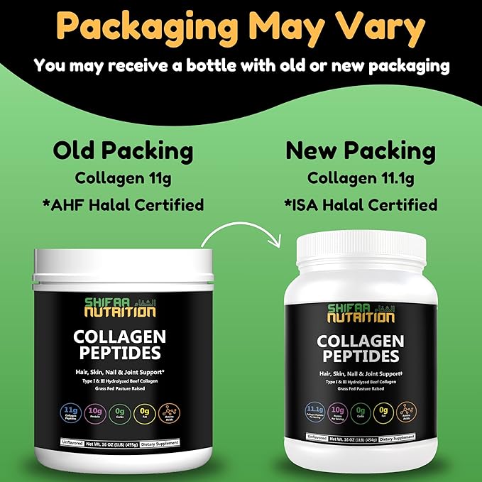 Halal & Grass Fed Collagen Peptides Powder 1 lb. 16oz Unflavored Hydrolyzed Collagen Peptides Powder Type I & Type III for Hair, Skin, Nails & Joints | Keto & Paleo Friendly | Sugar & Gluten Free