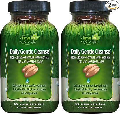 Irwin Naturals Daily Gentle Cleanse - 60 Liquid Soft-Gels, Pack of 2 - Non-Laxative Formula with Triphala