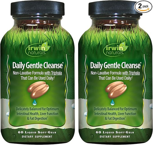 Irwin Naturals Daily Gentle Cleanse - 60 Liquid Soft-Gels, Pack of 2 - Non-Laxative Formula with Triphala
