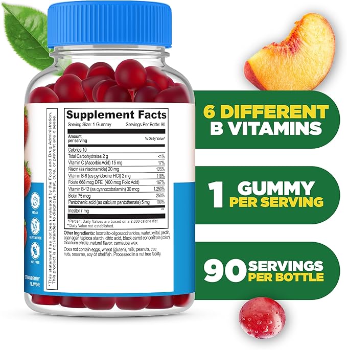 Lifeable Sugar Free Vitamin B Complex Gummies | B-Complex with Vitamin C | Great Tasting VIT B Complex Vitamins | Energy and Nerve Support | B Vitamins Complex for Women, Men, Adults | 90 Gummies