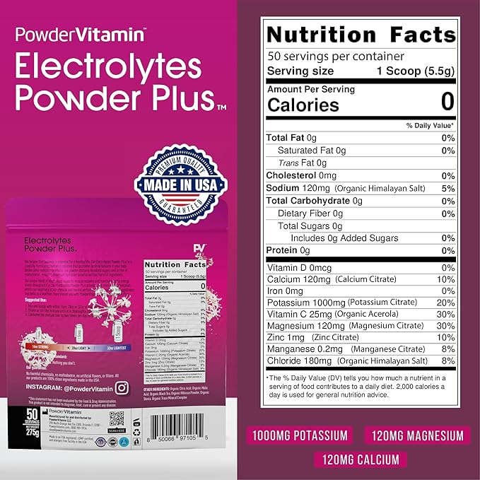 Electrolytes Powder Plus (50 Servings) Black Tea Hibiscus Electrolyte Powder Keto, Sugar Free, Pink Himalayan Salt,1000mg Potassium,120mg Calcium,120mg Magnesium, Hydration Powder