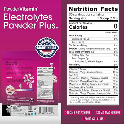 Electrolytes Powder Plus (50 Servings) Black Tea Hibiscus Electrolyte Powder Keto, Sugar Free, Pink Himalayan Salt,1000mg Potassium,120mg Calcium,120mg Magnesium, Hydration Powder