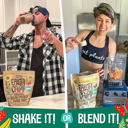 EarthChimp Organic Vegan Protein Powder - with Probiotics - Non GMO, Dairy Free, Non Whey, Plant Based Protein Powder for Women and Men, Gluten Free - 26 Servings 32 Oz (Chocolate) No Scoop