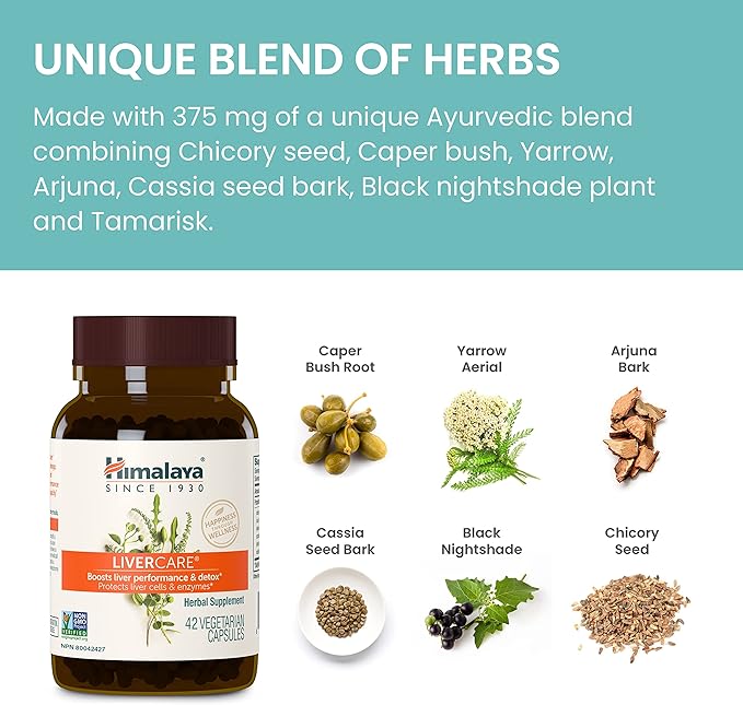 Himalaya LiverCare for Total Liver Support, Cleanse and Detox, Protects Cells & Enzymes, 375 mg, 180 Capsules, 90 Day Supply