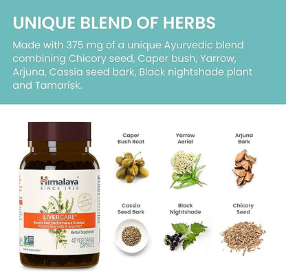 Himalaya LiverCare Herbal Supplement, Liver Cleanse Formula, Liver Support, Bile Production, Eliminates Waste, Vegan, Non-GMO, Herbal Blend Formula, 375 mg, 180 Capsules, 2 Pack, 180 Day Supply