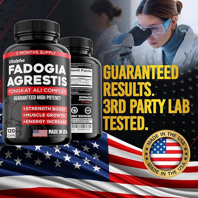 600mg Fadogia Agrestis Extract, 400mg Tongkat Ali Supplement & Bioperine - Maximum Strength Blend for Athletic Performance & Muscle Mass - Fadogia Agrestis & Tongkat Ali for Men - 120 V-Caps