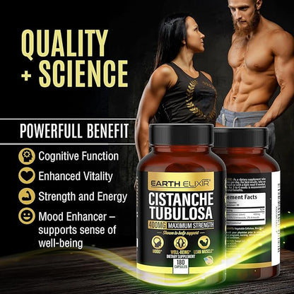 Cistanche Tubulosa 400 mg (180 Capsules) 3 Months Supply – Made in USA - 3rd Party Tested - Cistanche Supplement - Zero Fillers - Max Purity - Nootropics - 100% Pure Cistanche Herb