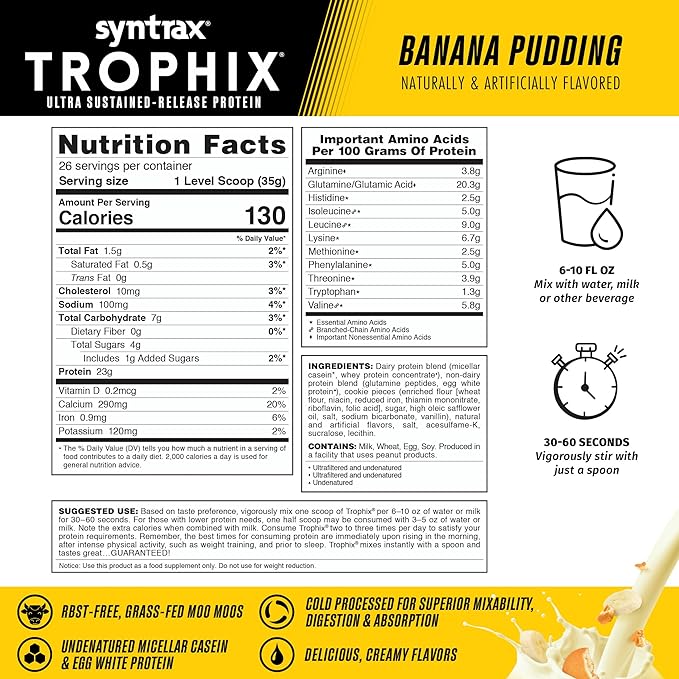 Syntrax Nutrition Trophix, Ultra Sustained-Release Protein Blend, Banana Pudding 2 lbs.