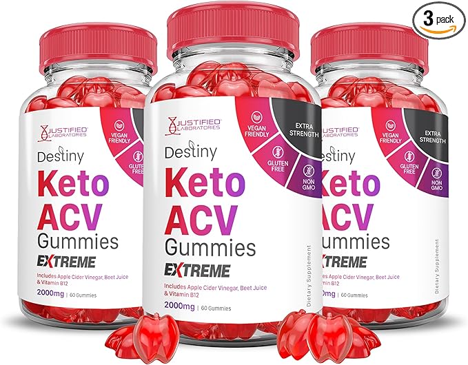 (3 Pack) Destiny Keto ACV Gummies Extreme 2000MG Destiny Keto Gummies Advanced Formula Apple Cider Vinegar with Pomegranate Beet Juice Powder B12 Vegan Non GMO 180 Gummys