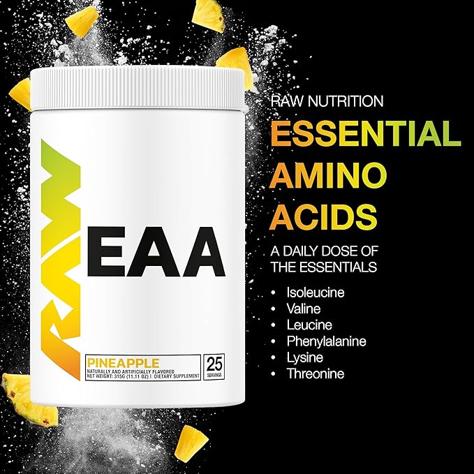 RAW EAA Amino Acids Powder, Pineapple (25 Servings) - Pre Workout Amino Energy Powder for Strength, Endurance, Recovery & Lean Muscle Growth - BCAA Amino Acids Supplement for Men & Women