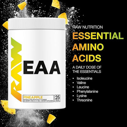 RAW EAA Amino Acids Powder, Pineapple (25 Servings) - Pre Workout Amino Energy Powder for Strength, Endurance, Recovery & Lean Muscle Growth - BCAA Amino Acids Supplement for Men & Women