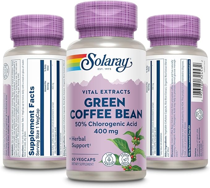 Solaray Guaranteed Potency Green Coffee Bean Extract, Veg Cap (Btl-Plastic) 400mg | 60ct