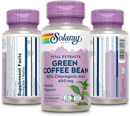 Solaray Guaranteed Potency Green Coffee Bean Extract, Veg Cap (Btl-Plastic) 400mg | 60ct