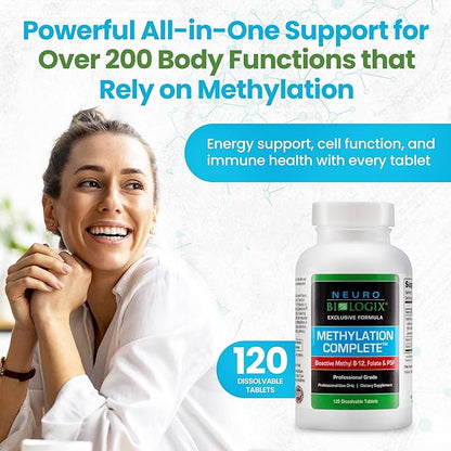 Methylation Complete in Fast-Dissolving Tablets - Methylated B Complex Vitamins to Aid Over 200 Body Processes - Supports Energy, Cell Function & Immunity - Enhanced Absorption with B12, B6 & Folate