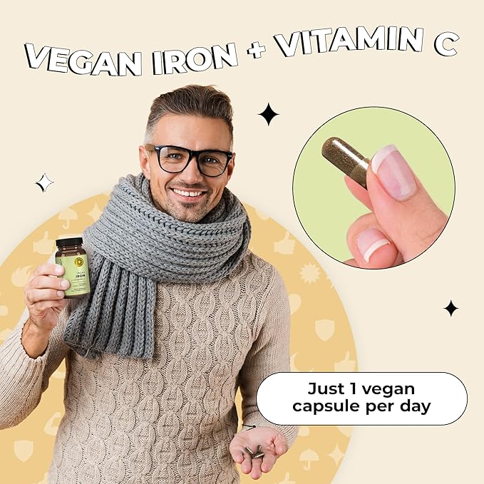 Future Kind Vegan Iron Supplement with Vitamin C (30 Iron Capsules) in Glass Bottle - Iron Supplements for Men and Women - Vegan Supplement Iron with Vitamin C for Energy, Focus & Immunity Support