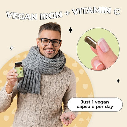 Future Kind Vegan Iron Supplement with Vitamin C (30 Iron Capsules) in Glass Bottle - Iron Supplements for Men and Women - Vegan Supplement Iron with Vitamin C for Energy, Focus & Immunity Support