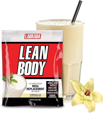 Labrada Lean Body MRP All-In-One Vanilla Meal Replacement Shake, 40g Protein, Whey Blend, 8g Healthy Fats EFA's & Fiber, 22 Vitamins and Minerals , No artificial color, Gluten Free, (42 Packets)