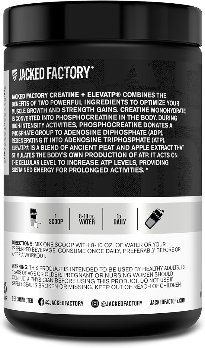 Creatine + ElevATP - Creatine Monohydrate Powder for Muscle Growth, Increased Strength, Enhanced Energy Output, with ElevATP for Sustained Energy & Endurance - 60 Servings, Unflavoured