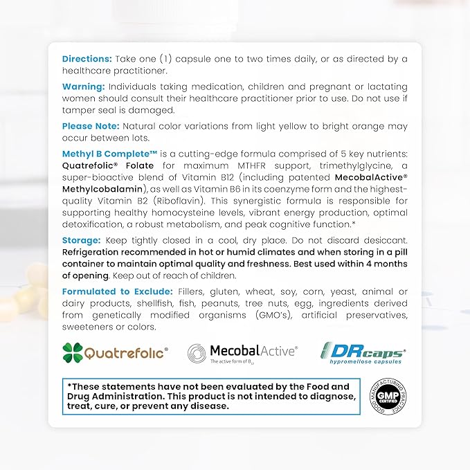 Pure Therapro Rx Methyl B Complete, Methylated B Complex Vitamins for Men & Women - 4 Month Supply | Quatrefolic 5-MTHF Folate, B12 Methylcobalamin, TMG Trimethylglycine, Methylfolate | Pharm Grade