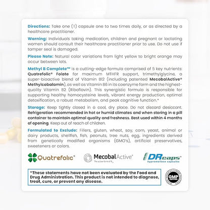 Pure Therapro Rx Methyl B Complete, Methylated B Complex Vitamins for Men & Women - 4 Month Supply | Quatrefolic 5-MTHF Folate, B12 Methylcobalamin, TMG Trimethylglycine, Methylfolate | Pharm Grade