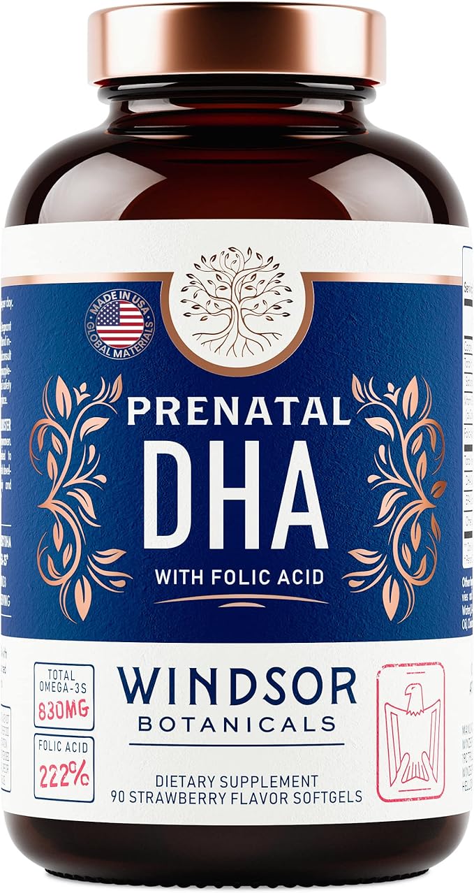 Prenatal Vitamins with DHA and Folic Acid - Fetal Development and Pregnancy Support - High-Potency Prenatal Vitamins For Women DHA and EPA Omega-3s D3 Prenatal DHA Fish Oil - 90 Strawberry Softgels