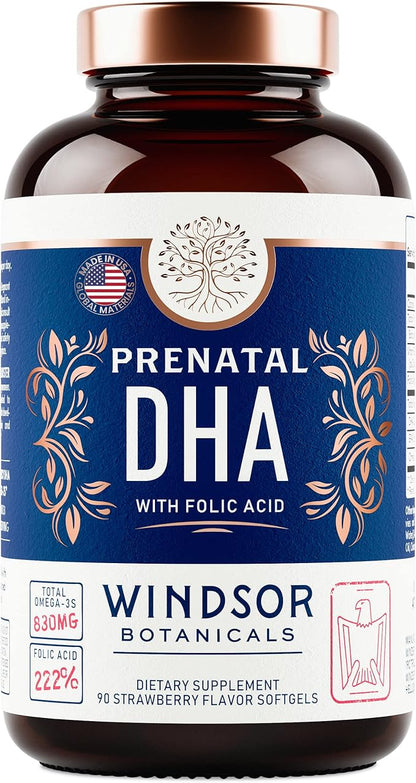 Prenatal Vitamins with DHA and Folic Acid - Fetal Development and Pregnancy Support - High-Potency Prenatal Vitamins For Women DHA and EPA Omega-3s D3 Prenatal DHA Fish Oil - 90 Strawberry Softgels