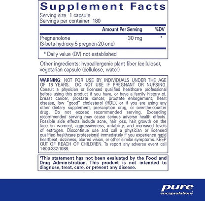 Pure Encapsulations Pregnenolone - 30 mg - Hormone Support - Memory Support & Brain Supplement - Gluten Free & Vegan - 180 Capsules