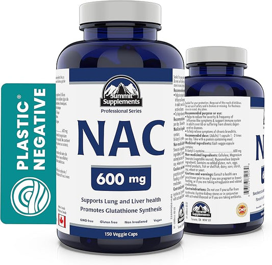 Summit Supplements - NAC Supplement 600mg, Nac n-Acetyl cysteine, Supports Antioxidant Glutathione Levels, Immune System Support, Liver Support - Product of Canada - 150 Capsules