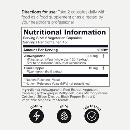 Toniiq 26,000mg 20x Concentrated Extract - 10% Withanolides - Ultra High Strength Ashwagandha Capsules - Wild Harvested in India - Highly Concentrated and Bioavailable Supplement - 90 Veggie Capsules