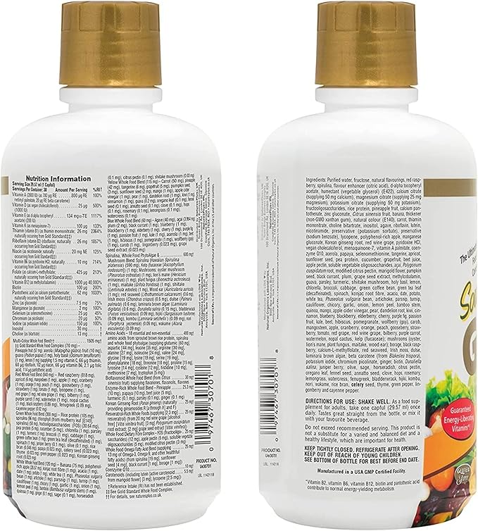 Natures Plus Source of Life Gold Multivitamin Liquid - 30 oz - with Vitamins D3, B12 & K2 - Blood, Bone & Immune Support - Vegetarian & Gluten Free - 30 Servings