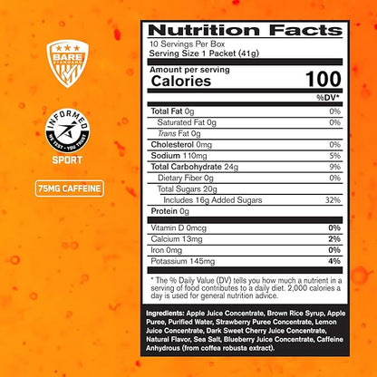 BARE PERFORMANCE NUTRITION, BPN Go Gel Endurance Gel Caffeinated, Vegan + Gluten Free Running Gel with 24g of Carbohydrates & 100 Calories per Gel Pack, 10 Single-Serving Gel Packs, Mixed Berry