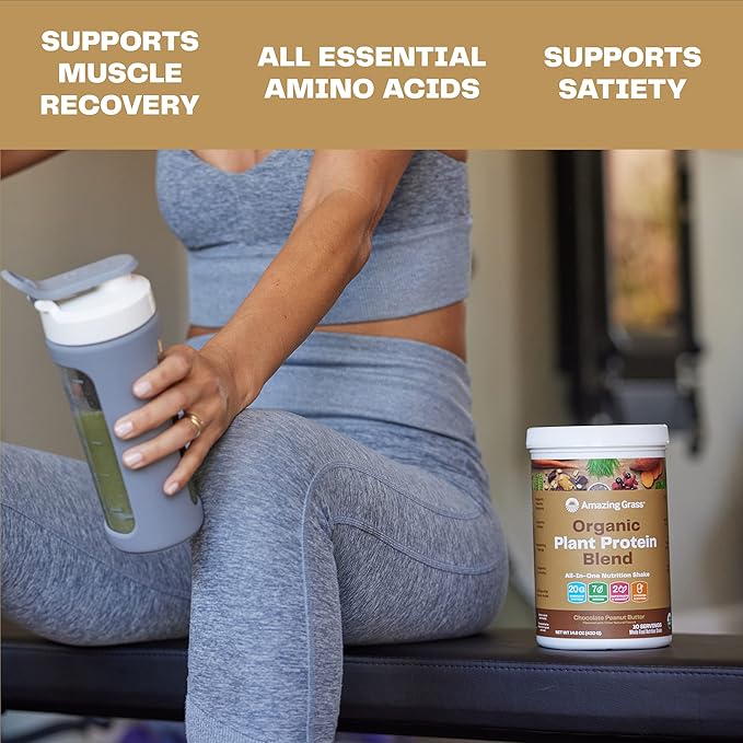 Amazing Grass Organic Plant Protein Blend: Vegan Protein Powder, New Protein Superfood Formula, All-In-One Nutrition Shake with Beet Root, Chocolate Peanut Butter, 10 Servings, 14.8 Ounce (Pack of 1)