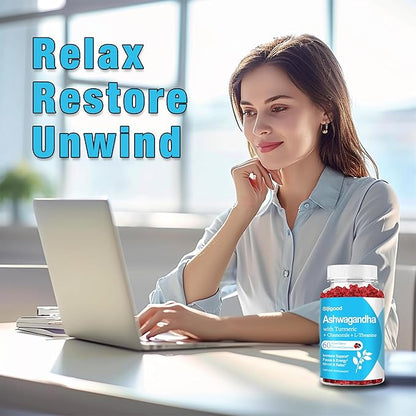 Ashwagandha Gummies with L-theanine, 2500mg Ashwa Root Supplement Gummy for Women Men, 60 Mixed Berry Flavored Gummies