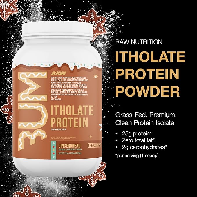RAW Whey Isolate Protein Powder, Gingerbread (CBUM Itholate Protein) - 100% Grass-Fed Sports Nutrition Powder for Muscle Growth & Recovery - Low-Fat, Low Carb, Naturally Flavored - 25 Servings